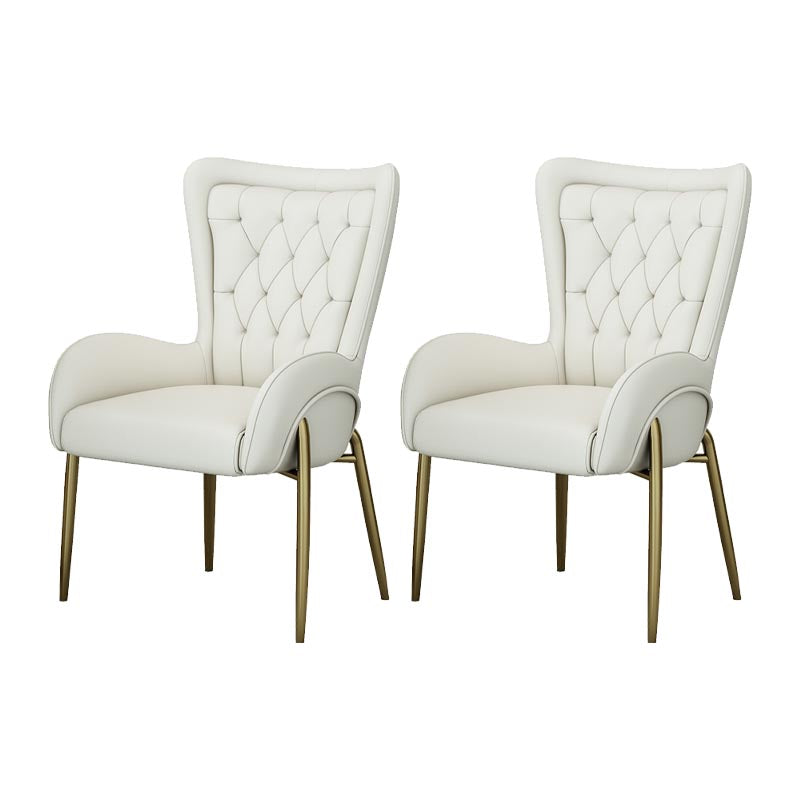 Glam Upholstered Chair Leather Arm Dining Chair with Gold Legs