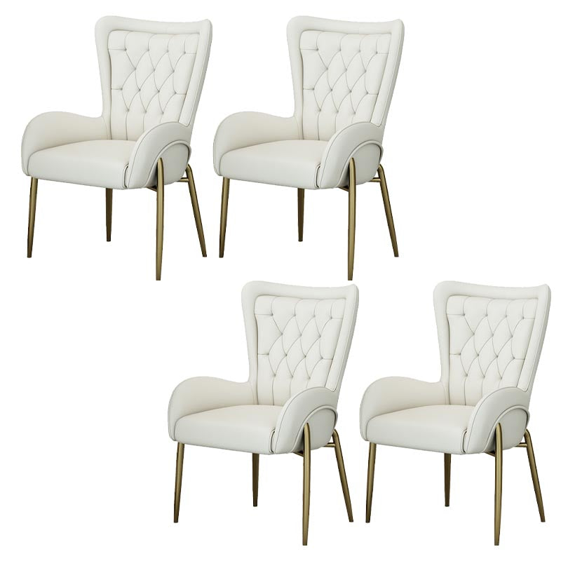 Glam Upholstered Chair Leather Arm Dining Chair with Gold Legs