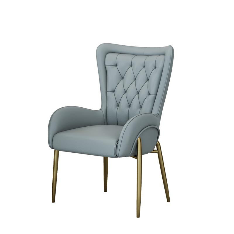 Glam Upholstered Chair Leather Arm Dining Chair with Gold Legs