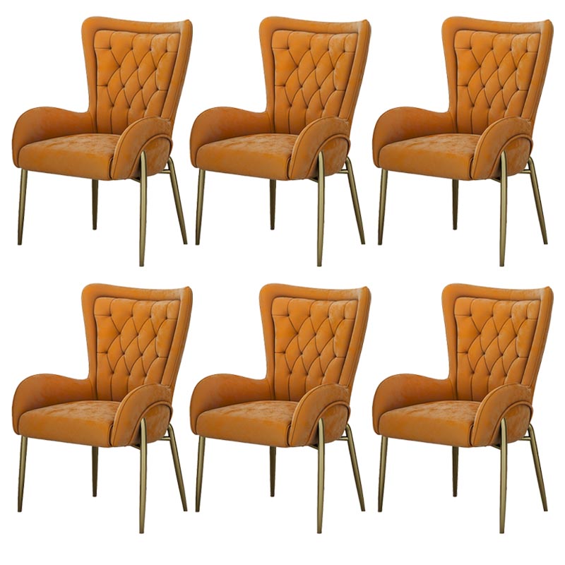 Glam Upholstered Chair Leather Arm Dining Chair with Gold Legs