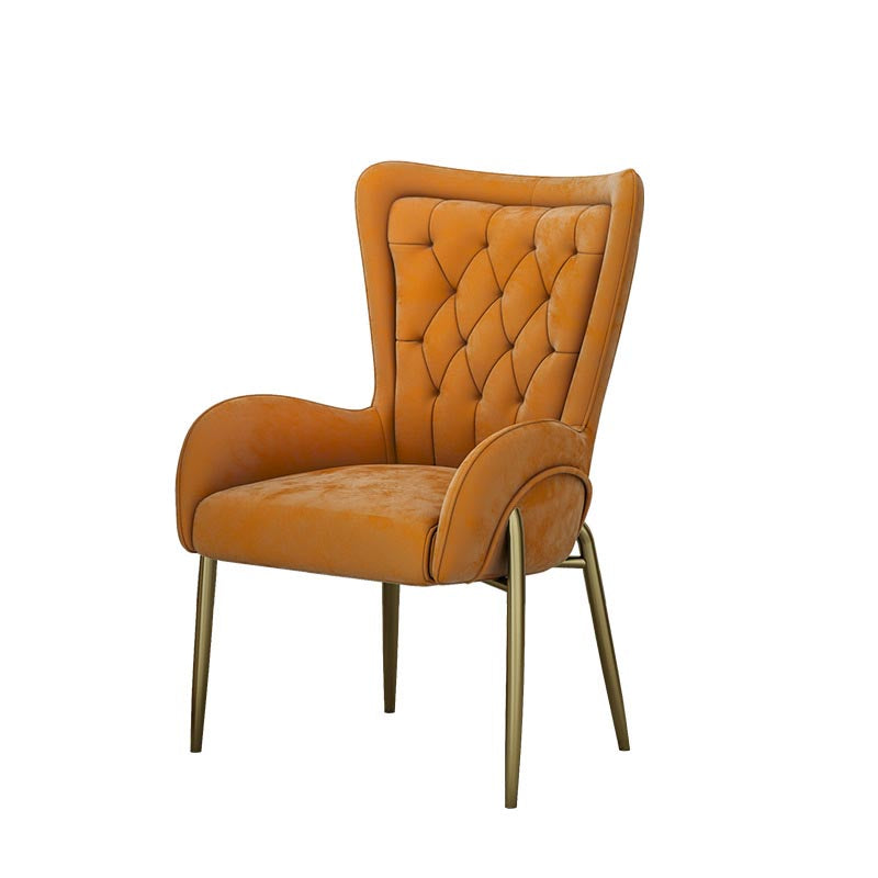 Glam Upholstered Chair Leather Arm Dining Chair with Gold Legs