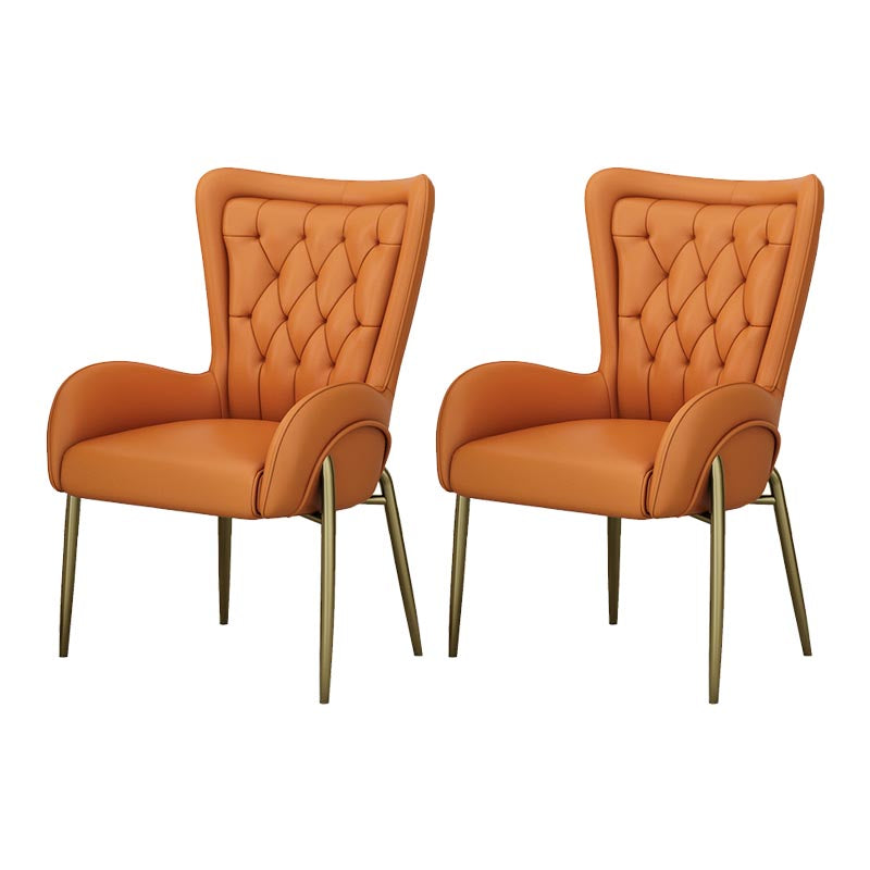 Glam Upholstered Chair Leather Arm Dining Chair with Gold Legs