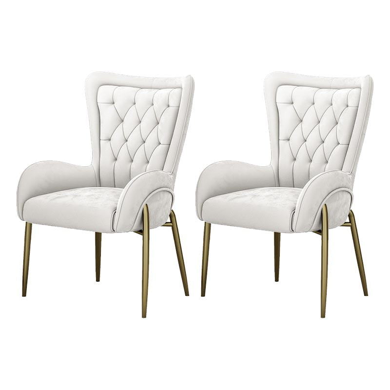 Glam Upholstered Chair Leather Arm Dining Chair with Gold Legs