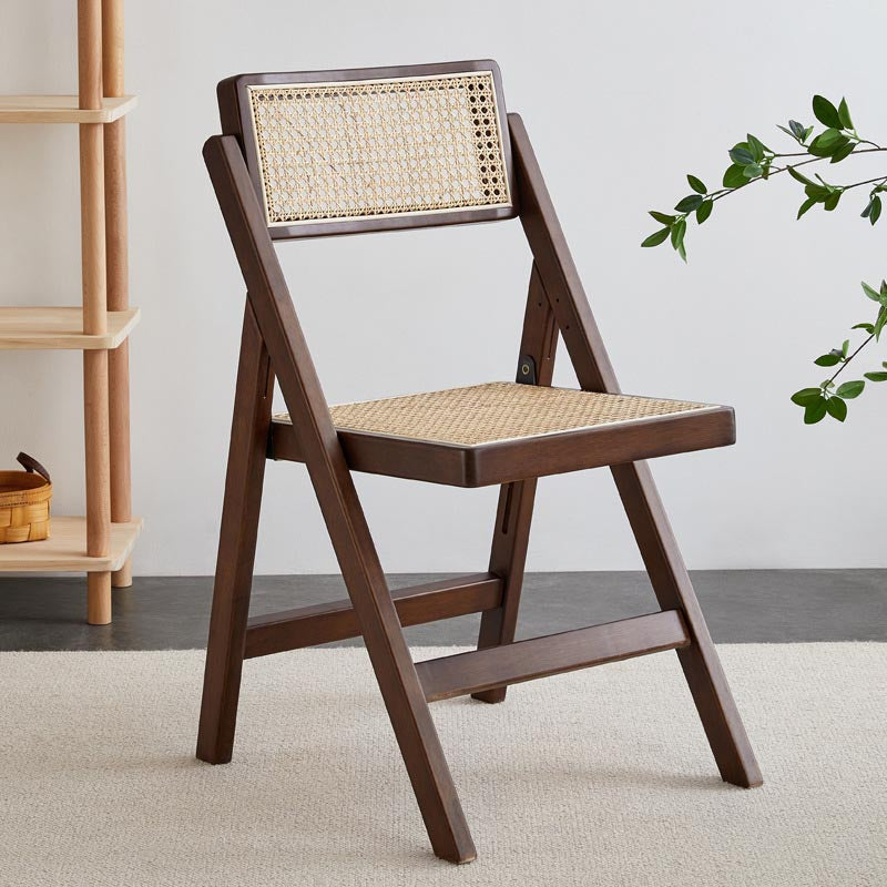 Traditional Folding Rattan Side Chair Wood Dining Side Chair