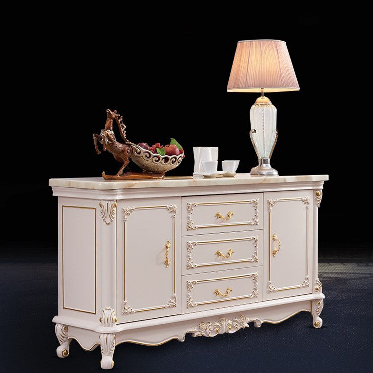 Glam Sideboard White Wood with Door and Drawer for Living Room