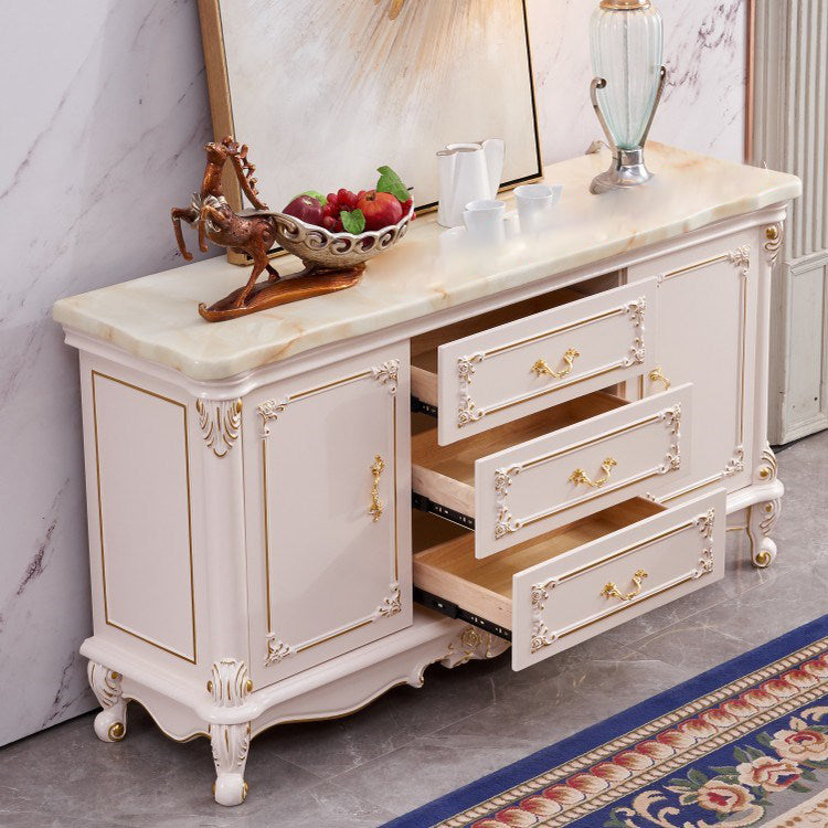 Glam Sideboard White Wood with Door and Drawer for Living Room