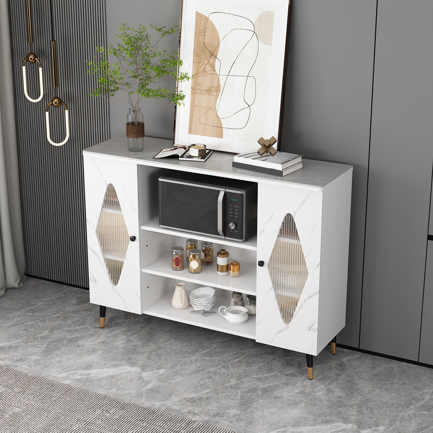 Stone Glam Sideboard Adjustable Shelves Dining Room Sideboard