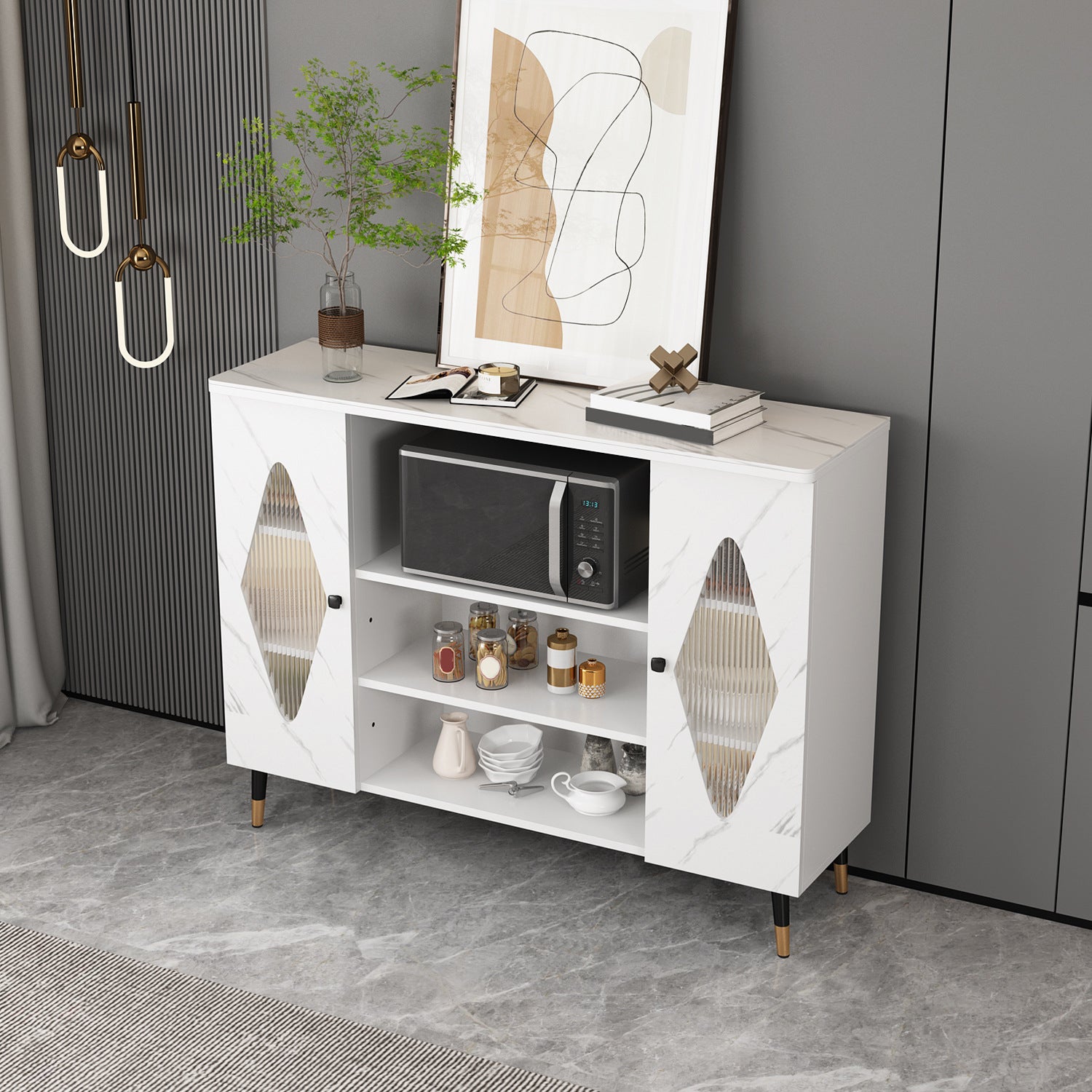 Stone Glam Sideboard Adjustable Shelves Dining Room Sideboard