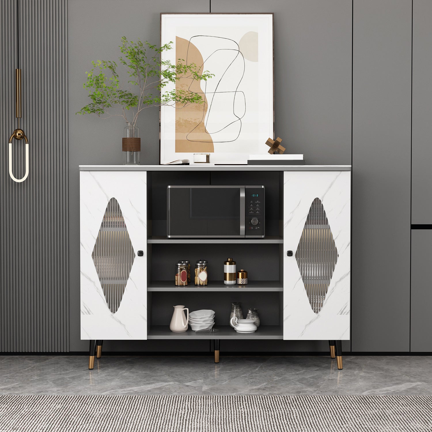 Stone Glam Sideboard Adjustable Shelves Dining Room Sideboard