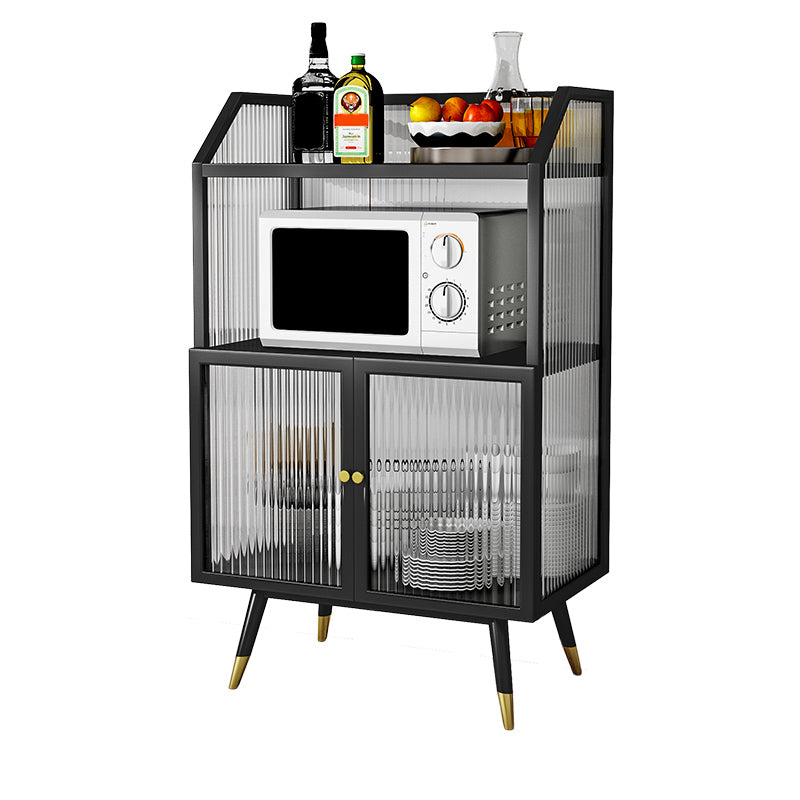 Glass Doors Metal Sideboard Glam Style Kitchen Dining Sideboard