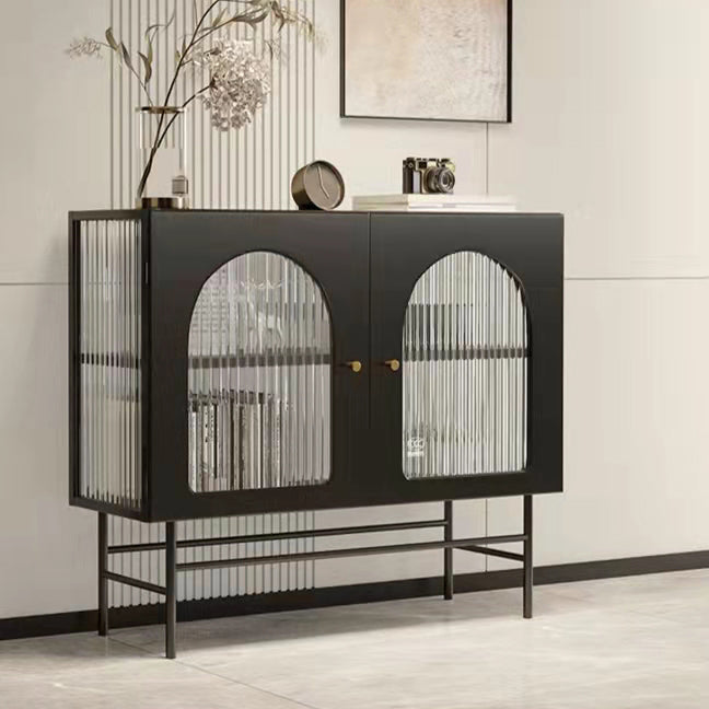 Glass Doors Iron Frame Server Modern Style Buffet Server for Living Room