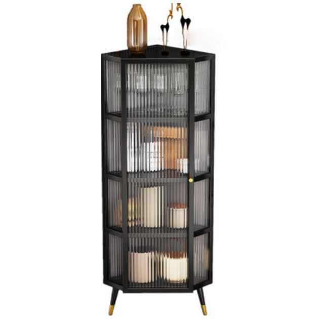 Iron Dining Room Sideboard Cabinet Modern Server Cabinet with Glass Door and Storage