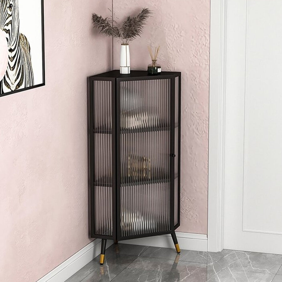 Iron Dining Room Sideboard Cabinet Modern Server Cabinet with Glass Door and Storage