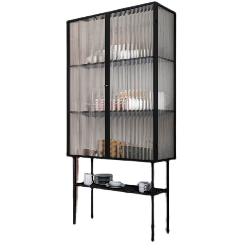 Glass Door Iron Sideboard Modern Server Cabinet with Storage for Living Room Kitchen