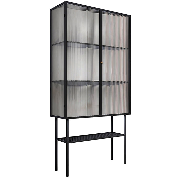 Glass Door Iron Sideboard Modern Server Cabinet with Storage for Living Room Kitchen