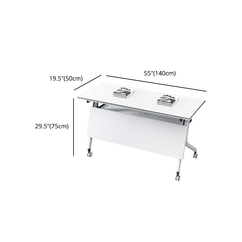 White Folding Writing Desk Rectangular Manufactured Wood Top Desk with Caster Wheels