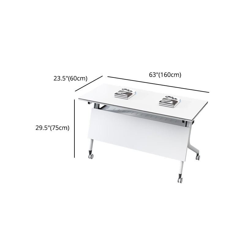 White Folding Writing Desk Rectangular Manufactured Wood Top Desk with Caster Wheels