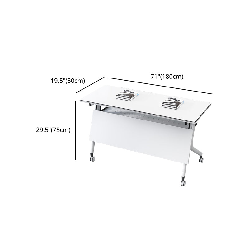 White Folding Writing Desk Rectangular Manufactured Wood Top Desk with Caster Wheels