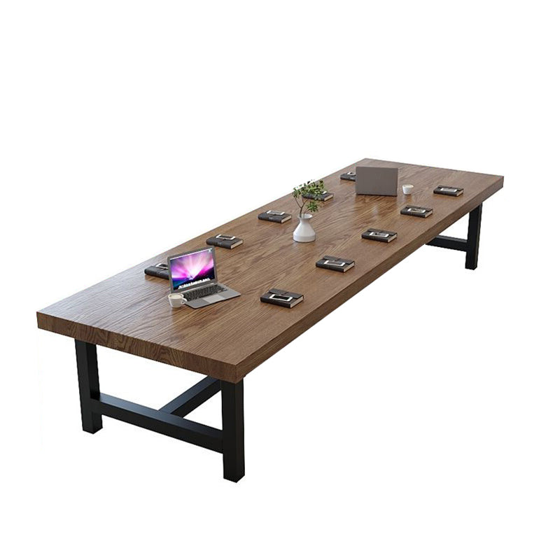 Solid Pine Wood Industrial Meeting Desk Rectangle Fixed Writing Table