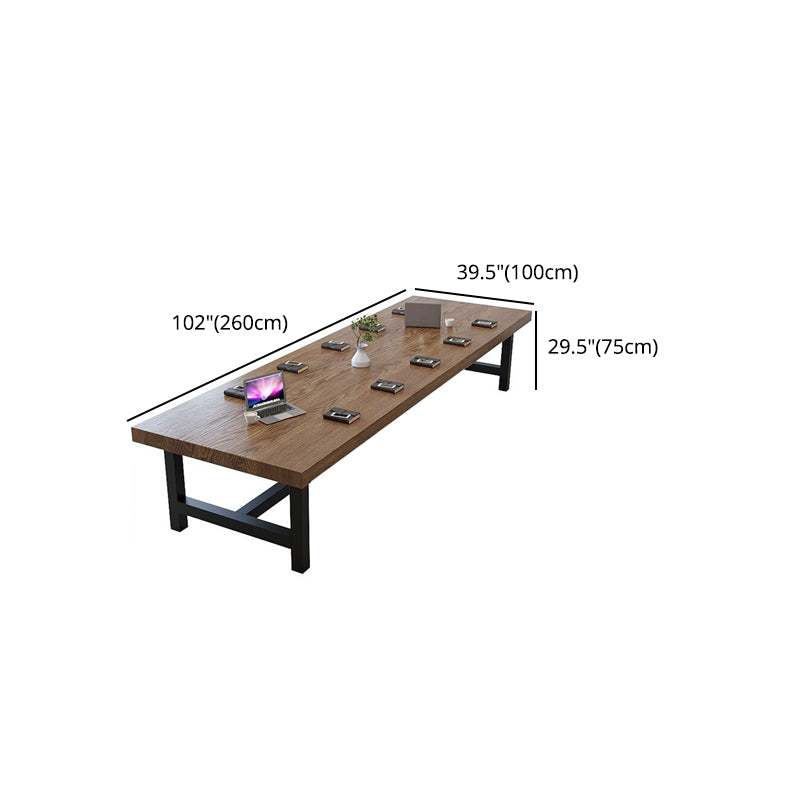 Solid Pine Wood Industrial Meeting Desk Rectangle Fixed Writing Table