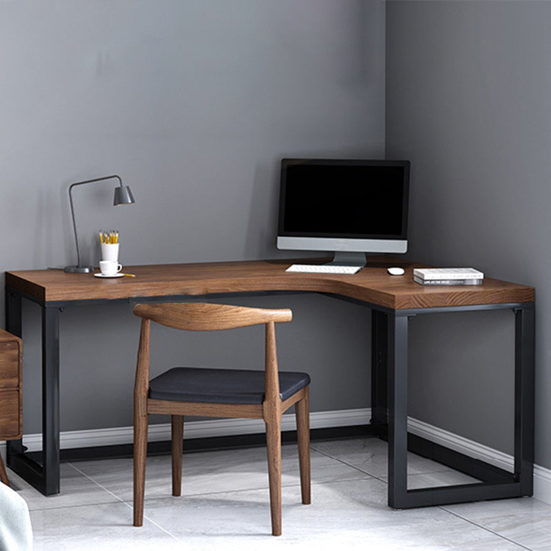 Solid Wood Writing Desk Industrial L-Shaped Task Desk for Home Office