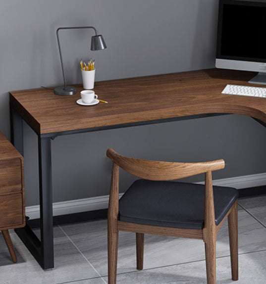 Solid Wood Writing Desk Industrial L-Shaped Task Desk for Home Office