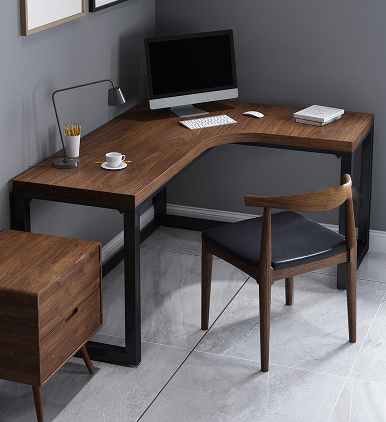 Solid Wood Writing Desk Industrial L-Shaped Task Desk for Home Office