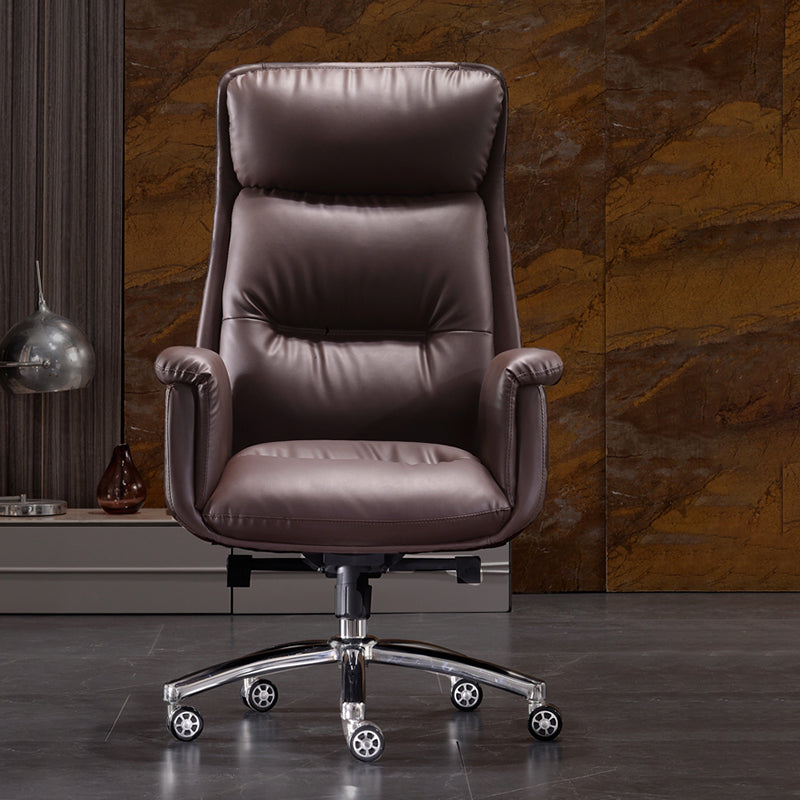 Executive Swivel Office Chair Modern Faux Leather Arm Chair with Wheels