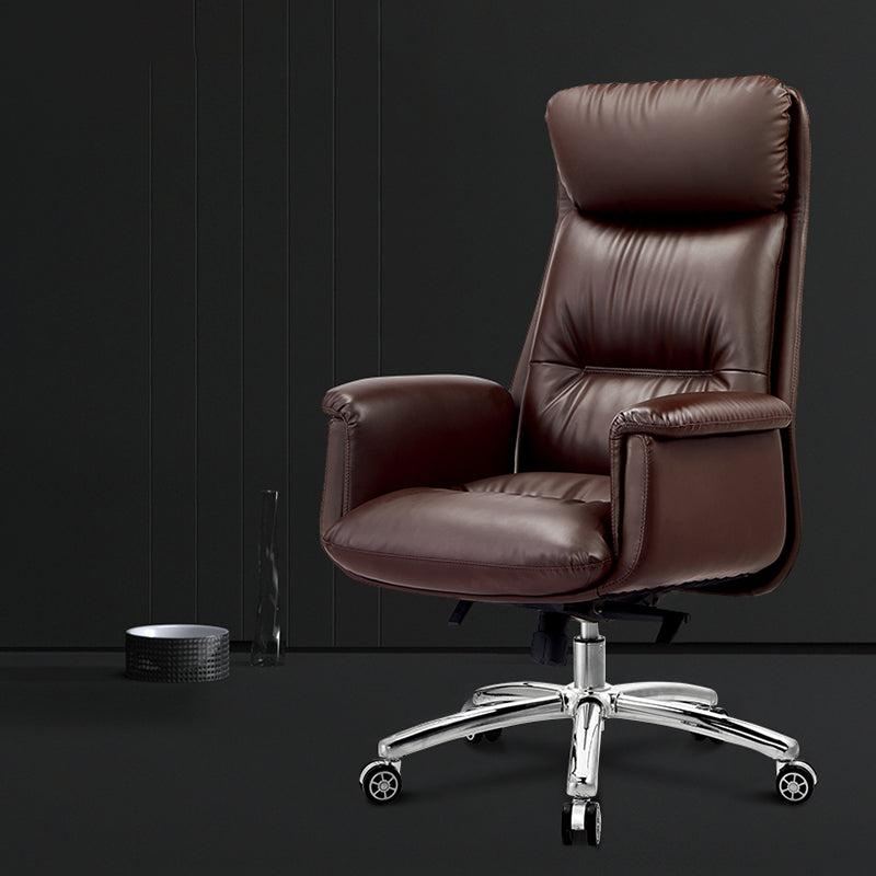 Executive Swivel Office Chair Modern Faux Leather Arm Chair with Wheels