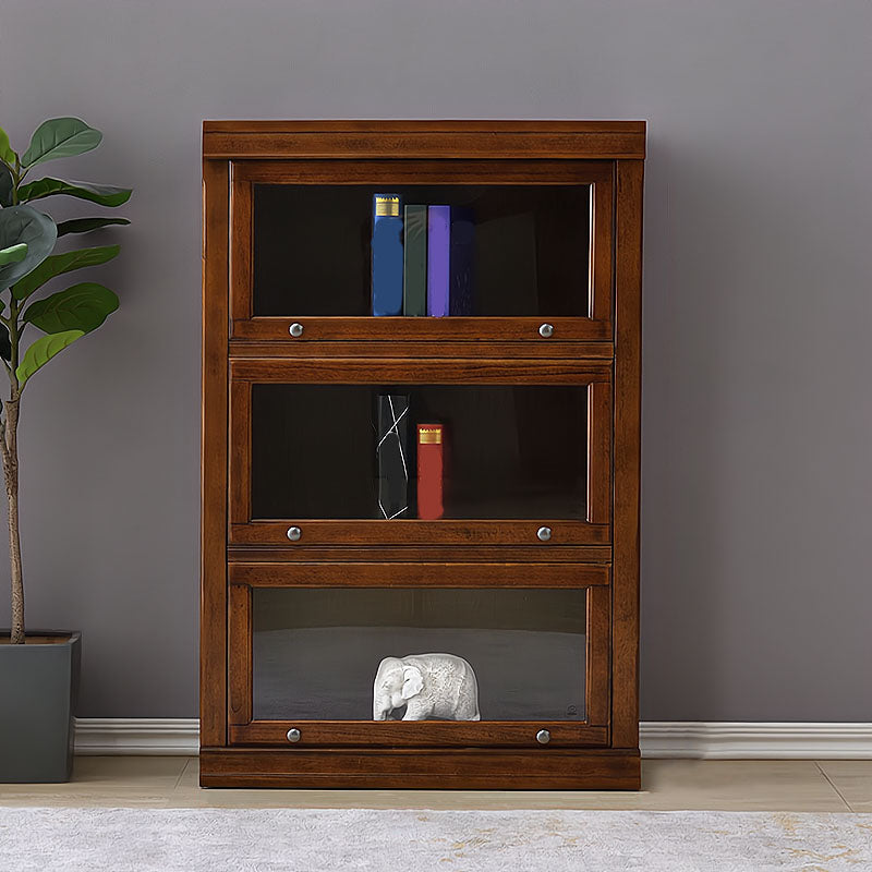 Modern Bookcase Solid Wood Closed Back Bookshelf with Door for Home Office