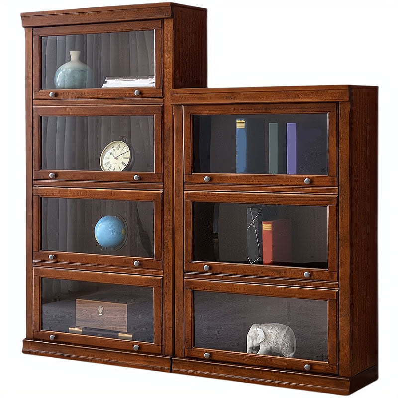 Modern Bookcase Solid Wood Closed Back Bookshelf with Door for Home Office