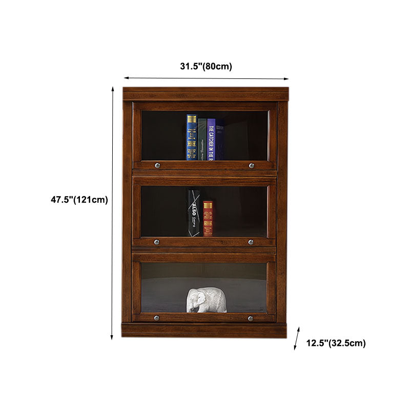 Modern Bookcase Solid Wood Closed Back Bookshelf with Door for Home Office