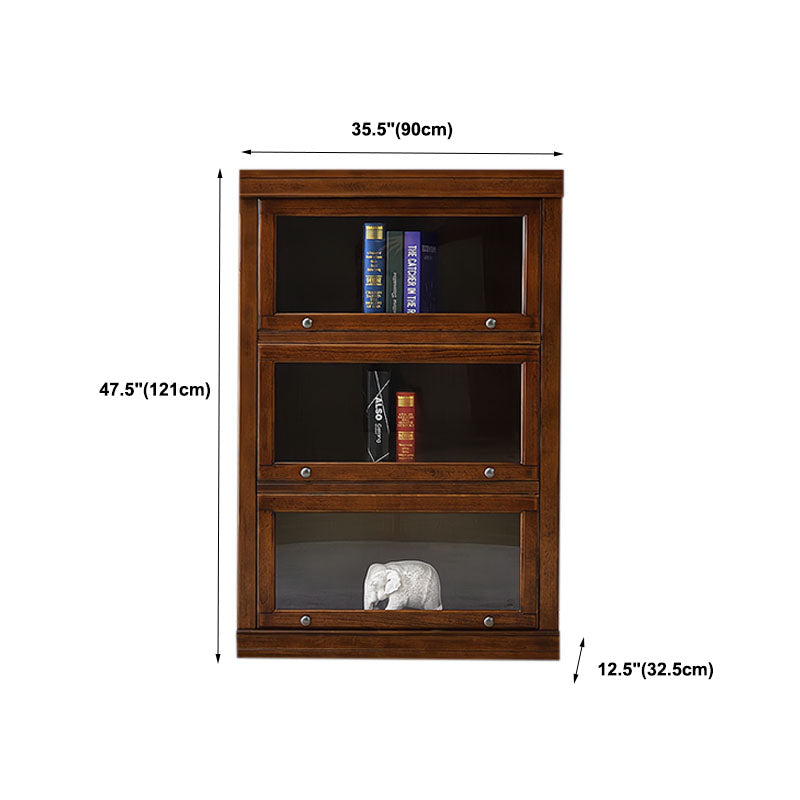 Modern Bookcase Solid Wood Closed Back Bookshelf with Door for Home Office