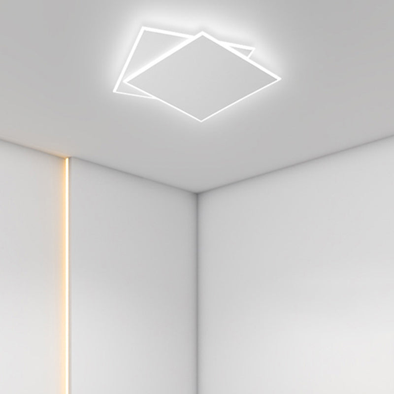 Modern Style Square Ceiling Lights Metal 2 Light Ceiling Lamps for Bedroom in White