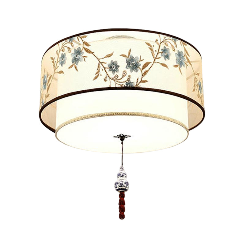 American Traditional Ceiling Light Multi Lights Close to Ceiling Light with Fabric Shade