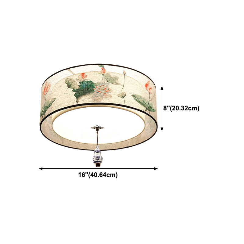 American Traditional Ceiling Light Multi Lights Close to Ceiling Light with Fabric Shade