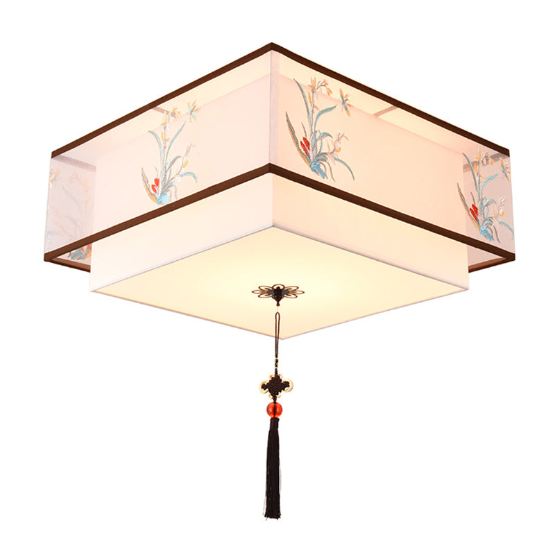 Traditional Style Fabric Ceiling Light Multi Lights Ceiling Mount Light