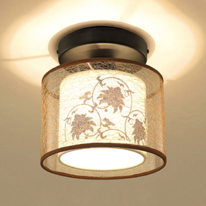 1 Light Ceiling Mount Light American Close to Ceiling Light with Fabric Shade