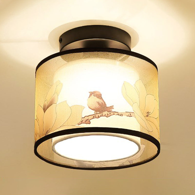 1 Light Ceiling Mount Light American Close to Ceiling Light with Fabric Shade