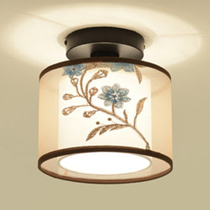 1 Light Ceiling Mount Light American Close to Ceiling Light with Fabric Shade