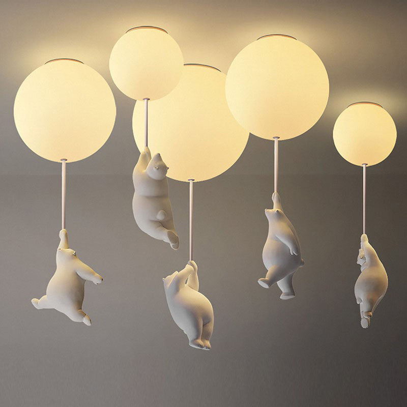 Modern Style Bear Ceiling Light Glass Flush Mount Light Fixture for Bedroom