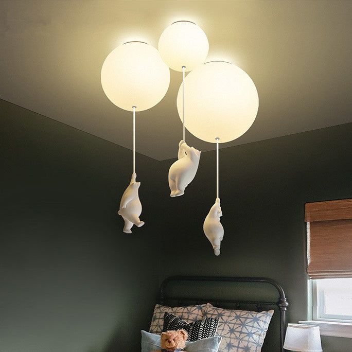 Modern Style Bear Ceiling Light Glass Flush Mount Light Fixture for Bedroom