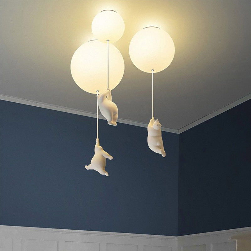 Modern Style Bear Ceiling Light Glass Flush Mount Light Fixture for Bedroom