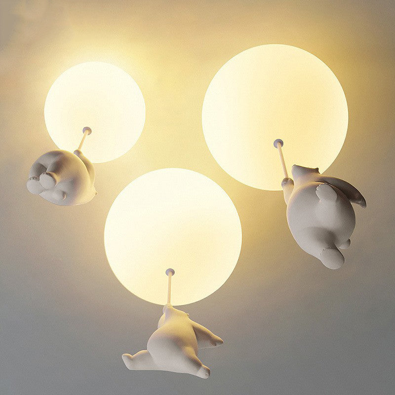 Modern Style Bear Ceiling Light Glass Flush Mount Light Fixture for Bedroom