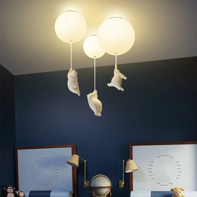 Modern Style Bear Ceiling Light Glass Flush Mount Light Fixture for Bedroom