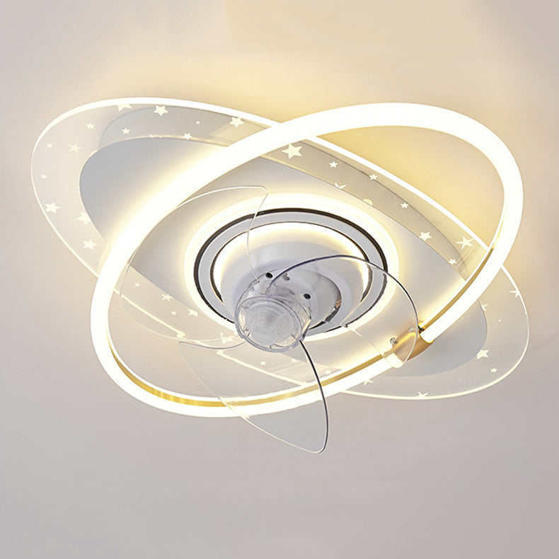 Geometric Shape Metal Ceiling Fans Modern 3-Lights Ceiling Fan Lamp Fixture in White