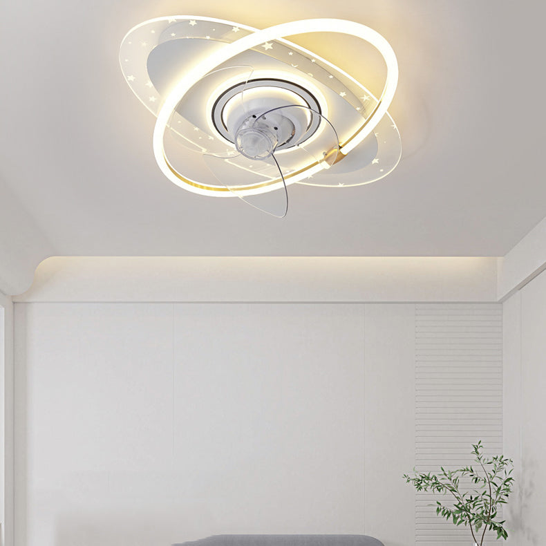 Geometric Shape Metal Ceiling Fans Modern 3-Lights Ceiling Fan Lamp Fixture in White