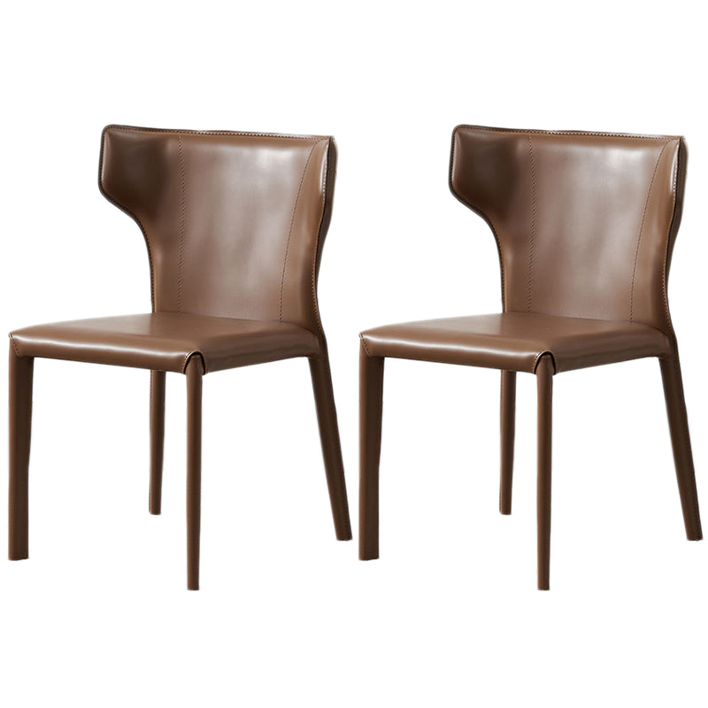 Contemporary Leather Dining Chair Wingback Side Furniture in Matte Finish for Home