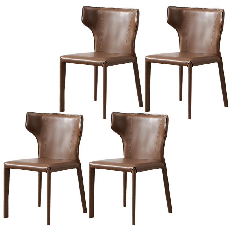 Contemporary Leather Dining Chair Wingback Side Furniture in Matte Finish for Home