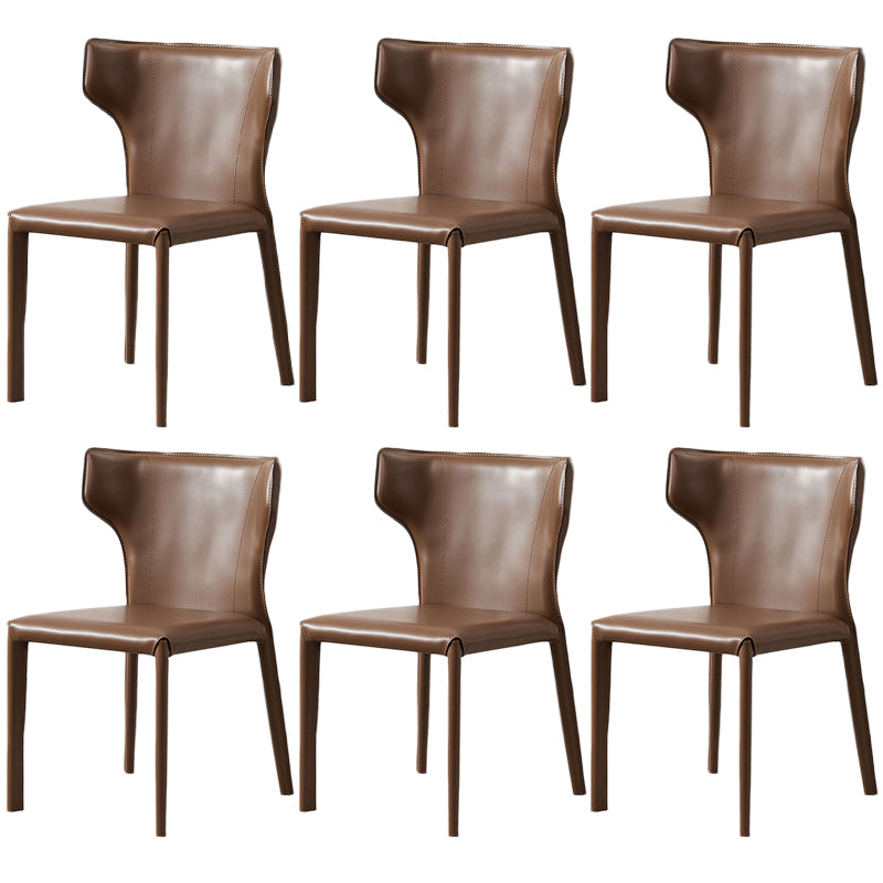 Contemporary Leather Dining Chair Wingback Side Furniture in Matte Finish for Home